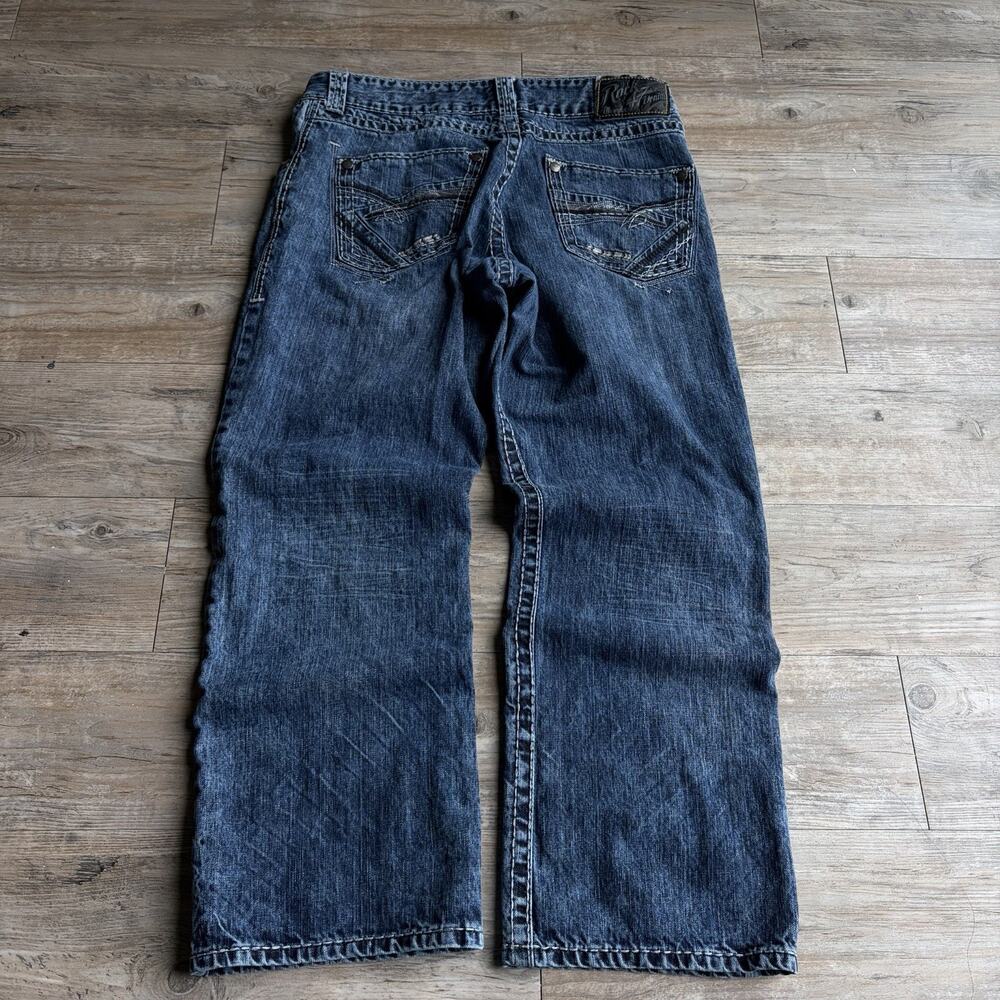 Wrangler Jean Men's 34 x 30 Dark Blue Rock 47 Boot Cut Thick Stitch